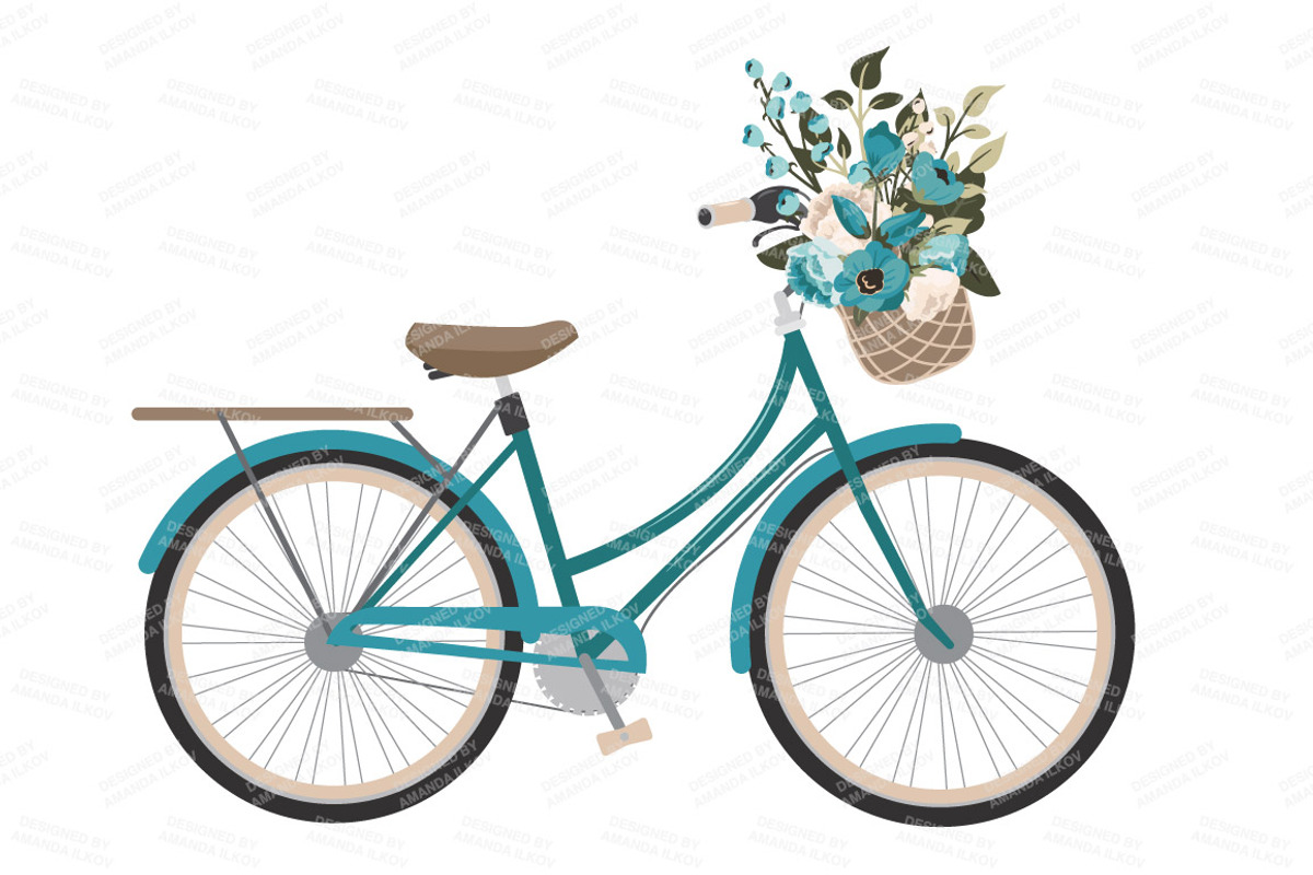 Vintage Blue Vector Bicycle & Flower, an Illustration by Amanda Ilkov (Photo 3 of 5)