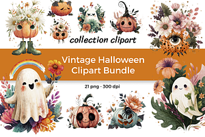 Vintage Halloween Clipart Bundle, a Seasonal Illustration by InkyQueenArt