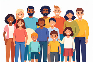 Diverse family standing together on a white background, a Person Illustration by DanFLCreativo