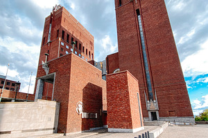 Oslo City Hall red brick twin towers, Norway, a Photo by Nito
