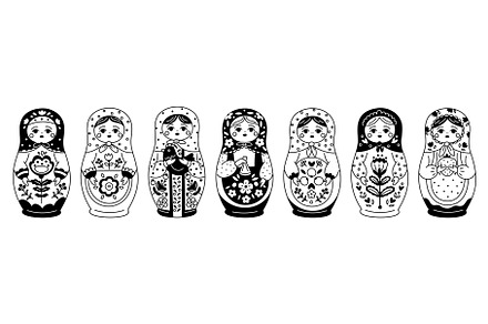 Matryoshka doll icons. Engraving, an Object Illustration by YummyBuum