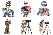 Usa Flag Vintage Skeleton Holding, a Seasonal Illustration by DreamArtGraphic (Thumbnail 4 of 4)