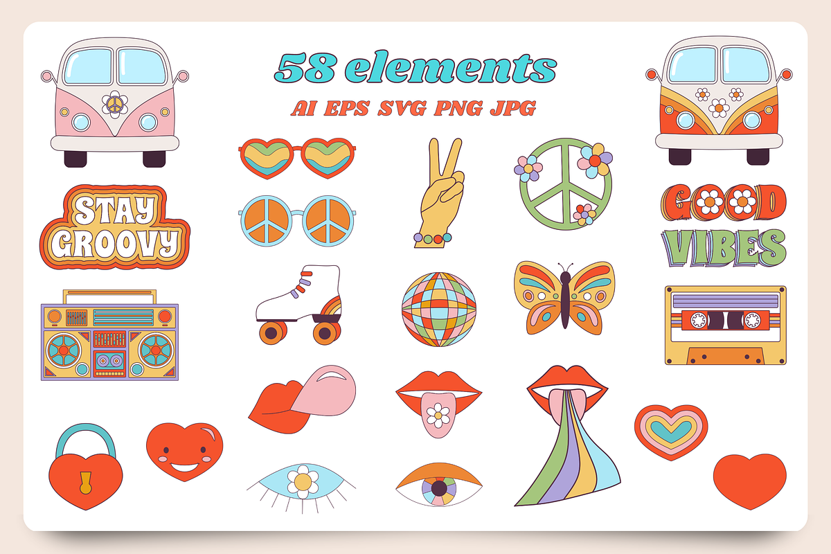70s Retro Groovy Vintage Collection, a Decorative Illustration by VectoriyA (Photo 2 of 6)