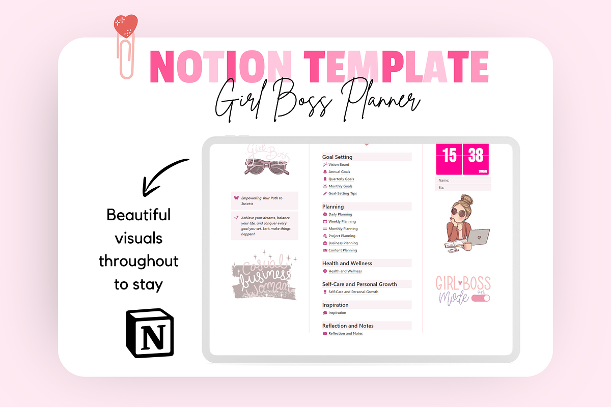 Girl Boss Planner Notion Template, a Templates & Theme by bellaROSEworkshop (Photo 3 of 10)