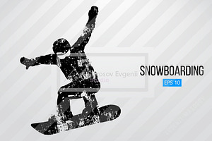 Silhouette Of A Snowboard Rider. Set