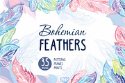 Bohemian Feathers Vector Set, a Decorative Illustration by kisikoida (Thumbnail 1 of 16)