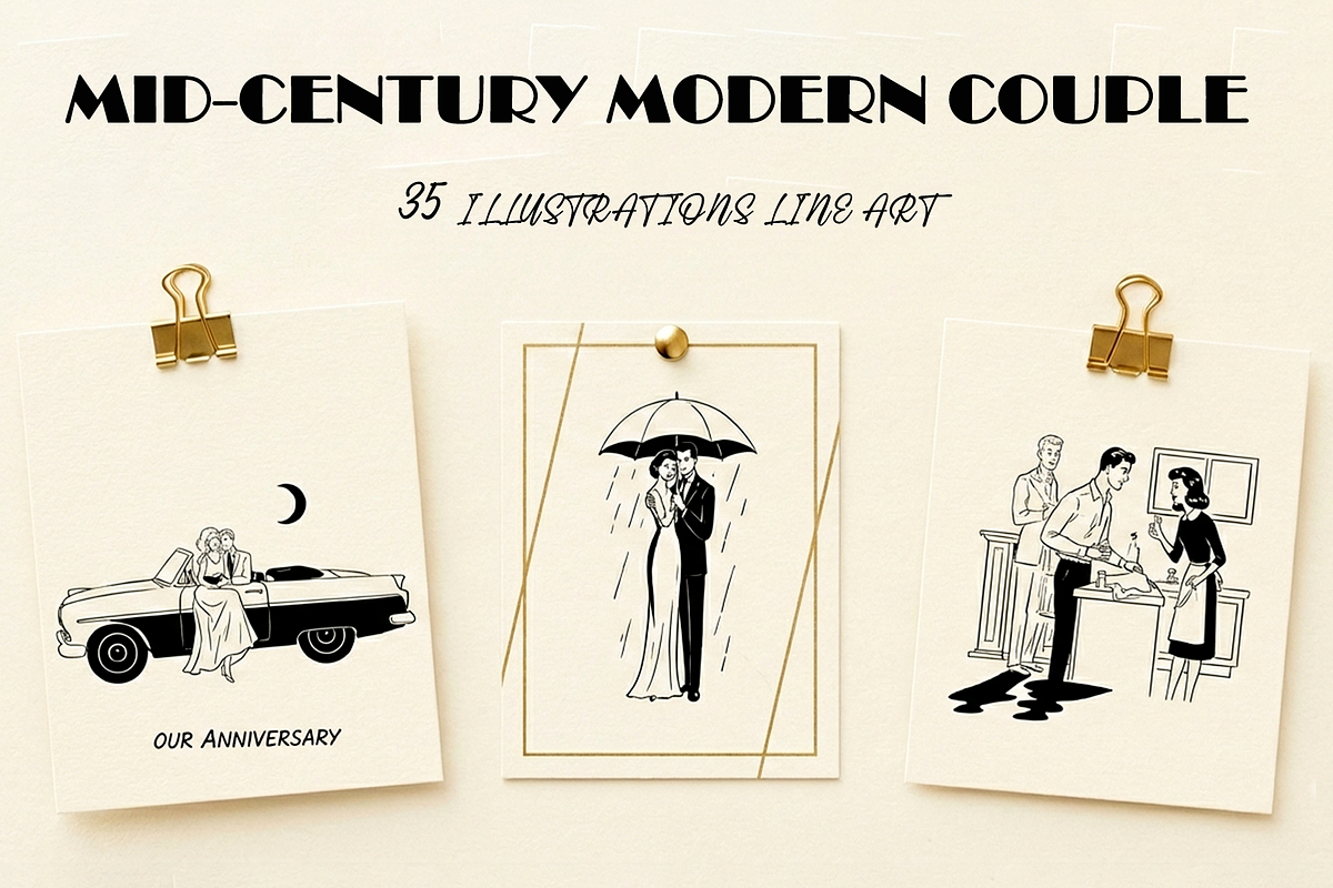 Mid-Century Modern Couple line Art, a Person Illustration by 3d_model_tifotizi (Photo 6 of 7)
