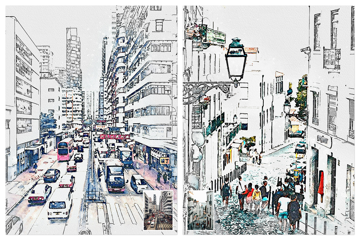 UrbaneXign - Mixed Watercolor Sketch, an Action Add-On by A R T M A R T (Photo 7 of 11)