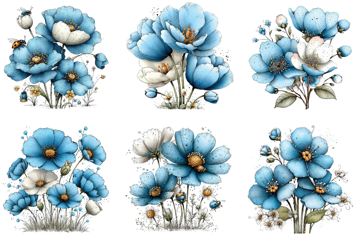 Whimsical Blue Flowers Spring Clipar, an Illustration by CraftArtStudio (Photo 5 of 6)