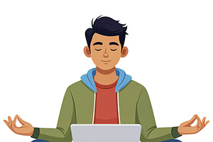 Student on loto position with laptop on legs isolated illustrati, a Person Illustration by DanFLCreativo