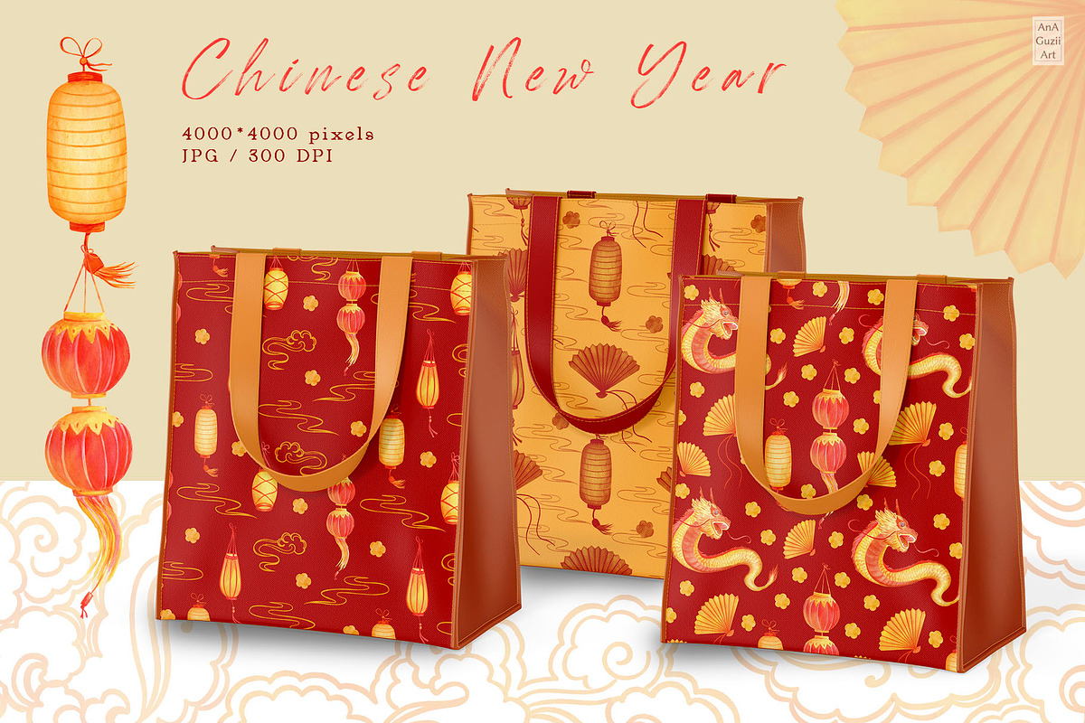 Lunar New Year seamless pattern, a Seasonal Illustration by AnaGuziiArt (Photo 7 of 9)