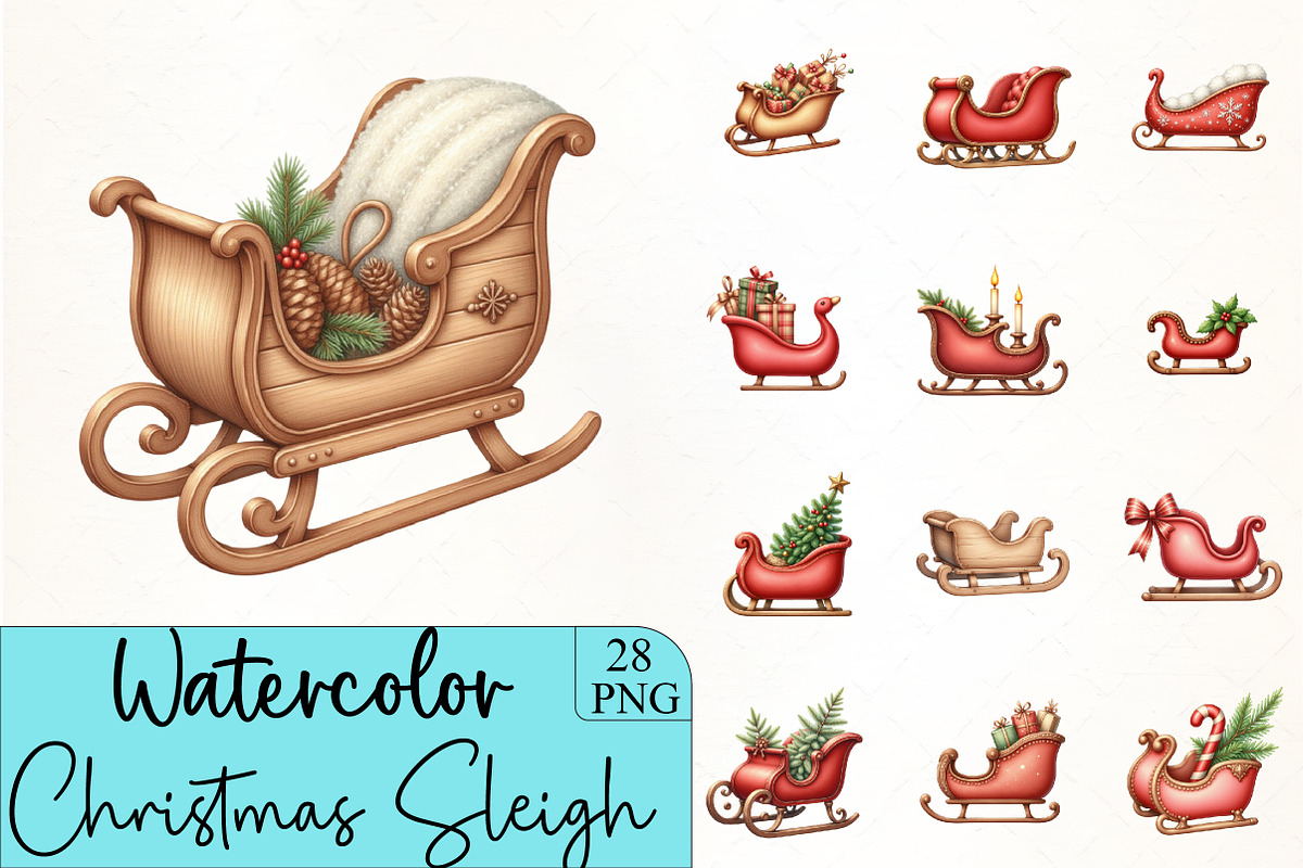 Christmas Sleigh Clipart, an Illustration by CrexoraLab (Photo 1 of 5)