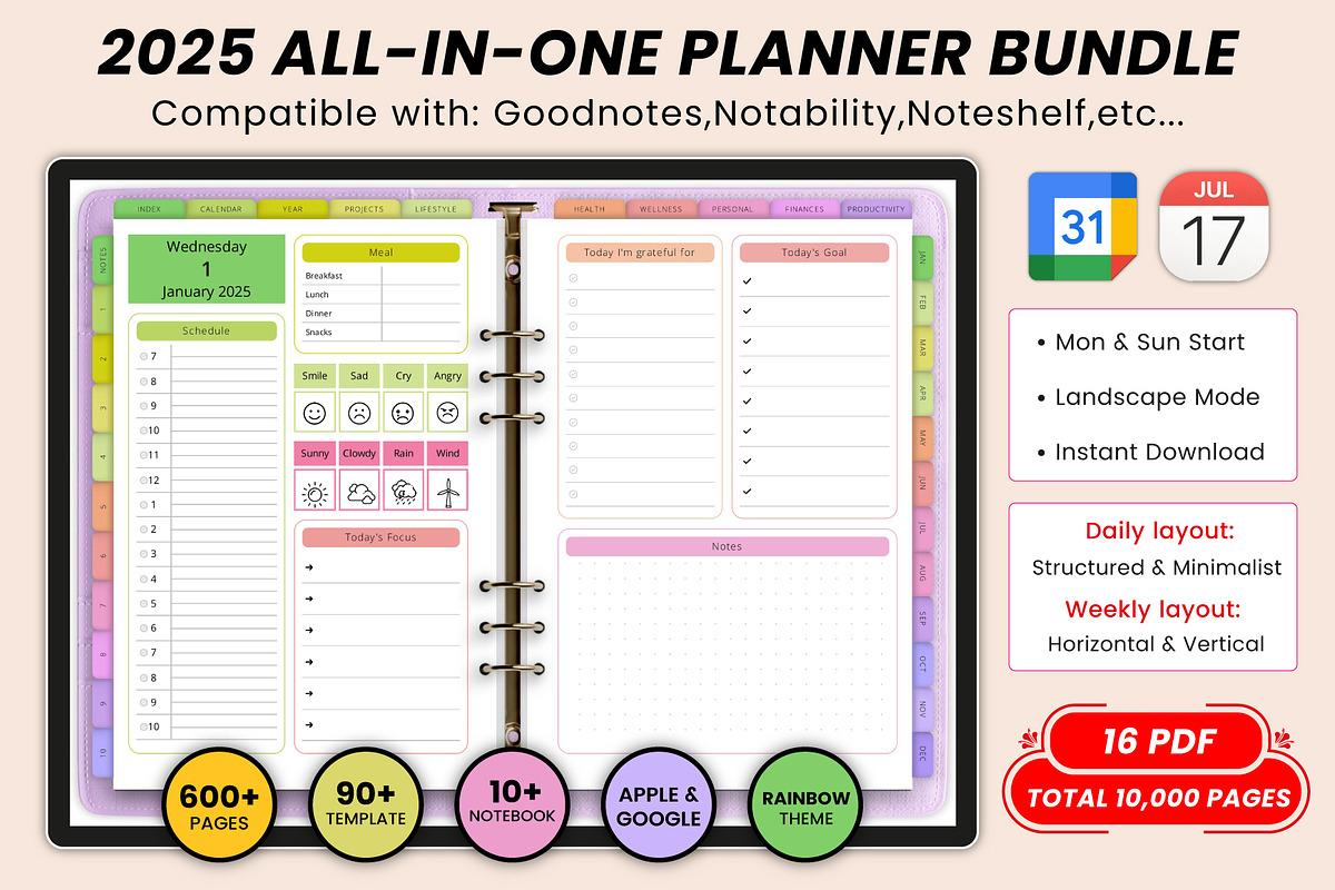 2025 All-in-one Digital Planner, a Stationery Template by Designmela01 (Photo 1 of 12)