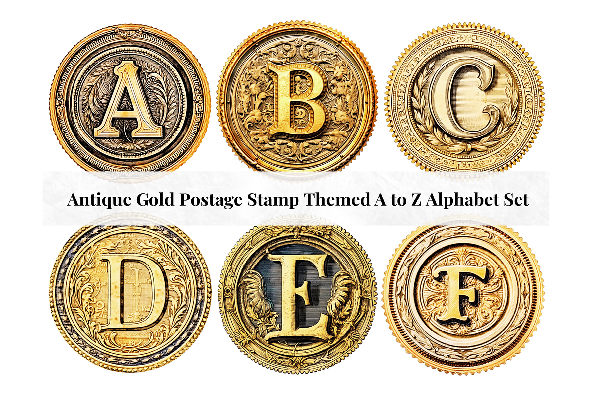 Antique Gold Stamp Alphabet Letters, a Decorative Illustration by Creative Art By SamM (Photo 1 of 10)