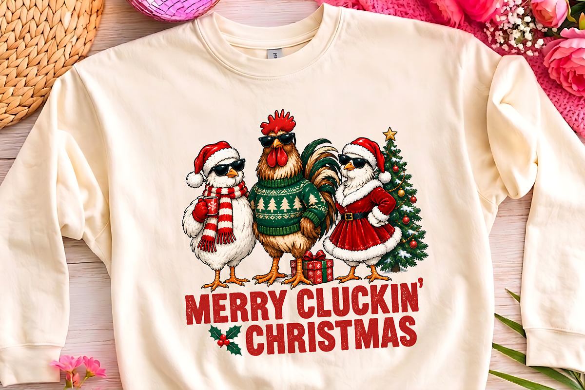 Merry Cluckin Christmas Chicken PNG, a Seasonal Illustration by CrexoraLab (Photo 3 of 4)