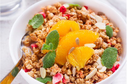 Healthy breakfast with granola, a Food & Drink Photo by Neirfy