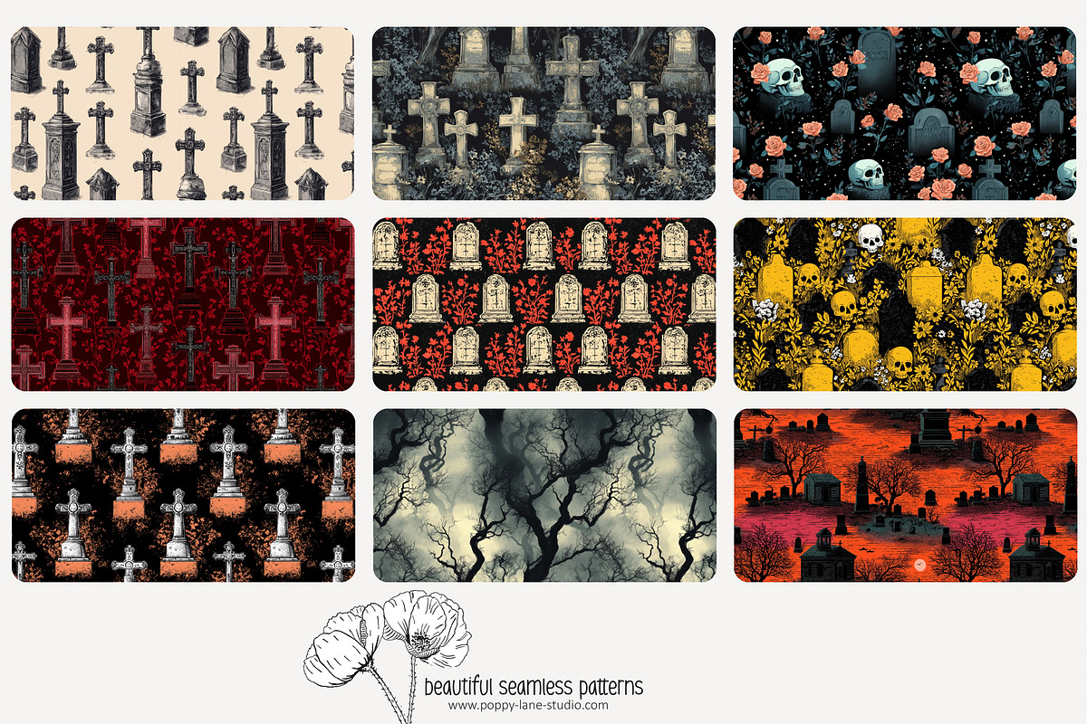 70 haunted cemetery seamless pattern, a Pattern Graphic by Poppy Lane ...