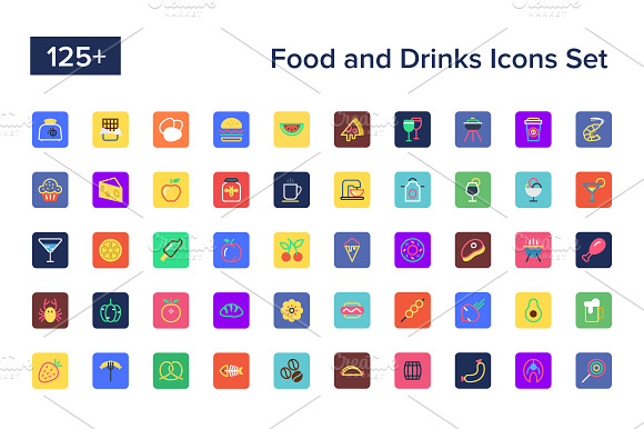 125+ Food and Drinks Icons Set preview 4