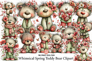 Whimsical Spring Teddy Bear Clipart, an Illustration by Designworld