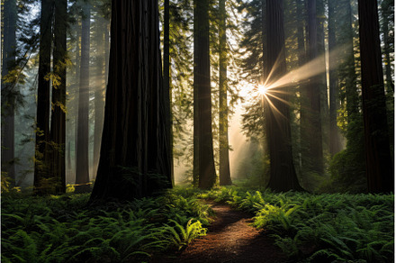 Majestic Redwood forest trees sun, a Nature Photo by Ylivdesign