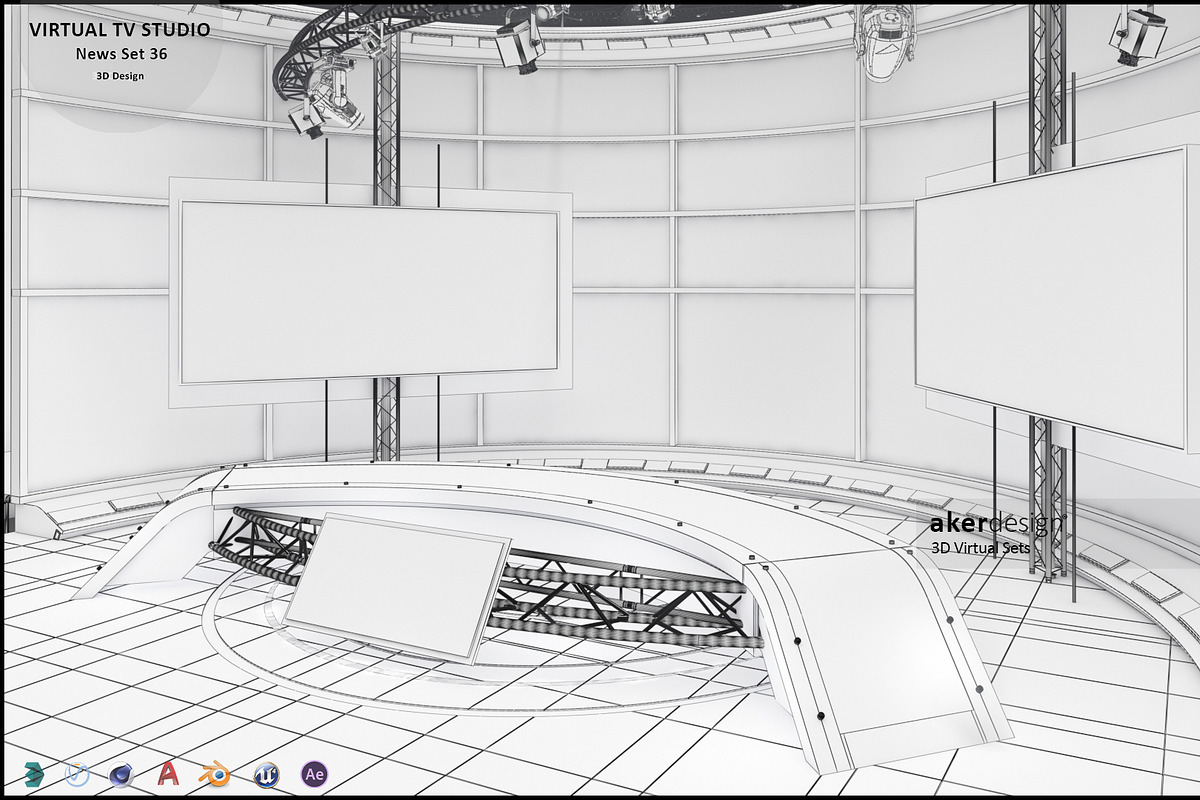 Virtual TV Studio News Set 36, an Architecture 3D Model by akerStudio (Photo 15 of 25)