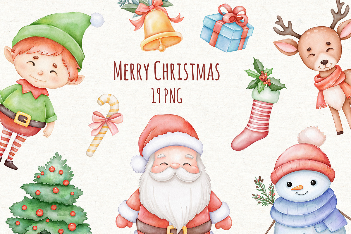 Christmas Watercolor Clipart Png, a Seasonal Illustration by ekossa_art (Photo 1 of 8)