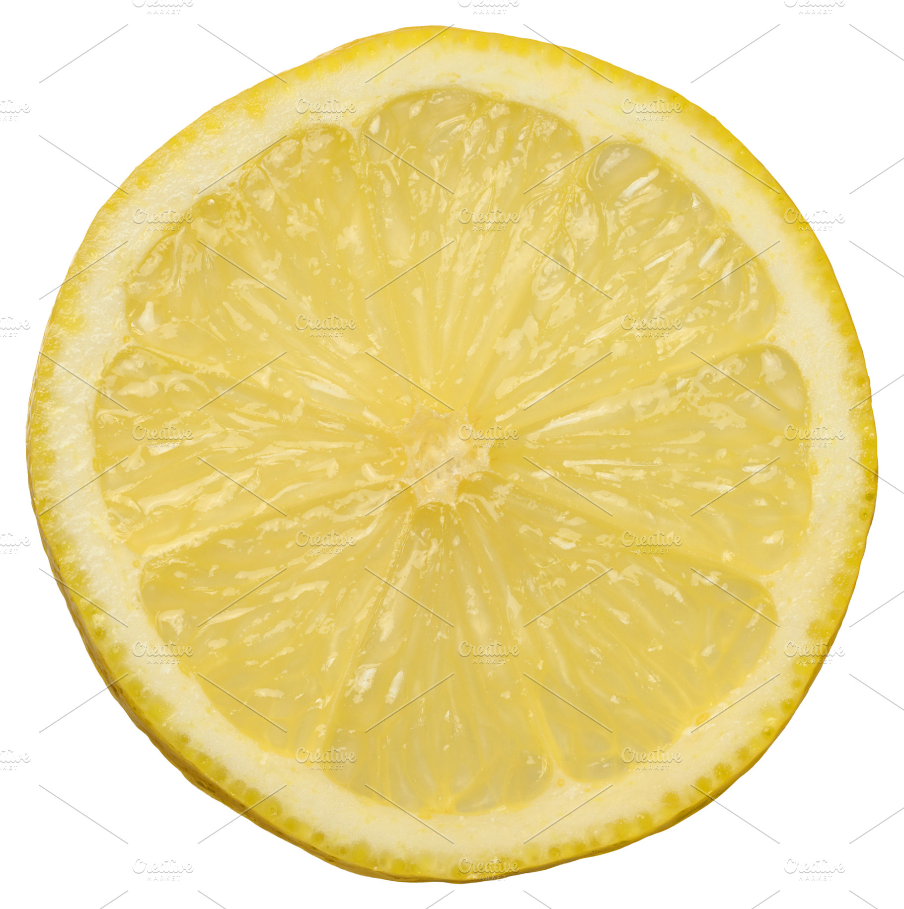 Round piece of lemon on isolated background, a Food & Drink Photo by ndanko