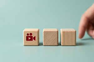 Wooden Blocks with Video Camera Icon, a Business Photo by thepslr