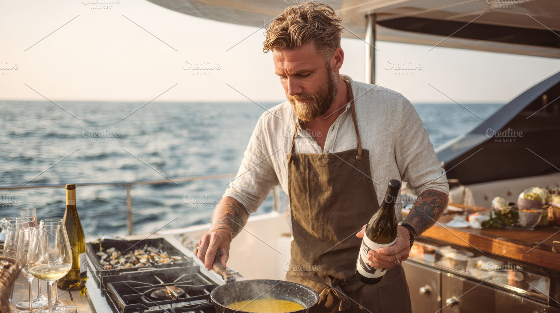 Cooking on a yacht near the sea, a Photo by Beautiful things