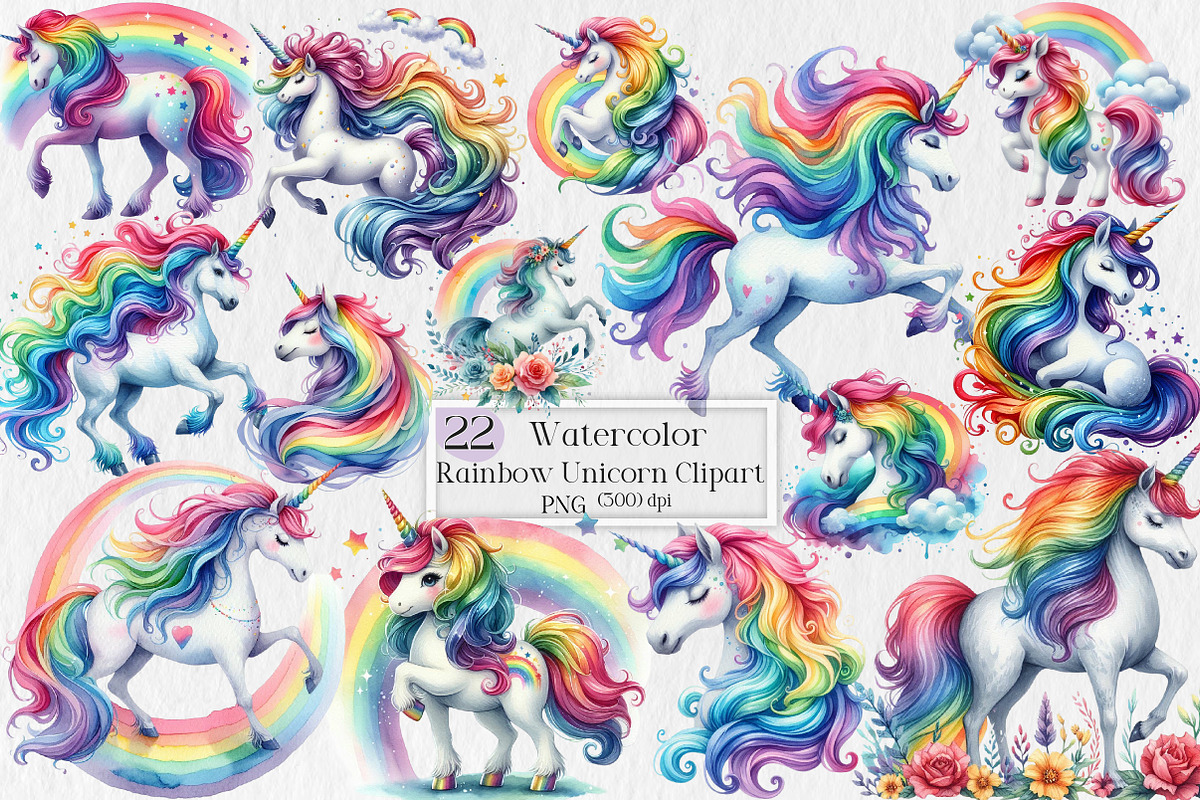 Rainbow Unicorn Clipart Bundle, an Illustration by Creative Art (Photo 1 of 6)