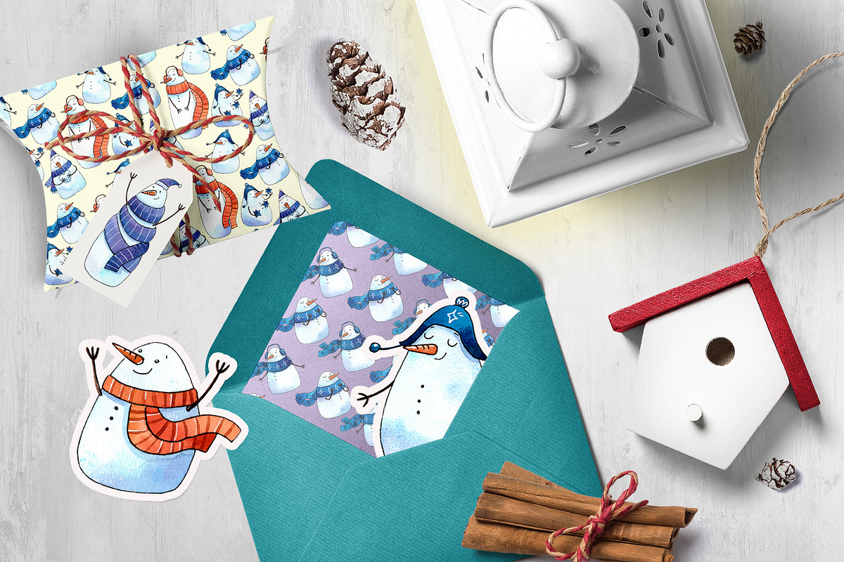 Funny Snowmans set, a Decorative Illustration by Ekaterina Goncharova (Photo 5 of 7)