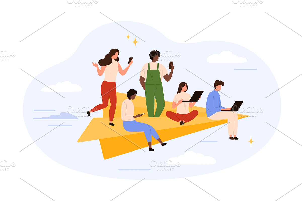 Using Devices Paper Airplane, a Technology Illustration by Flashvector