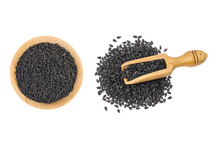 black sesame seeds in wooden bowl, a Food & Drink Photo by NataPhoto