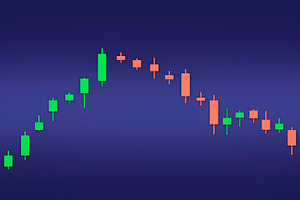 Colorful 3D Candlestick Chart on Dark Blue Background, a Business Photo by RF Images