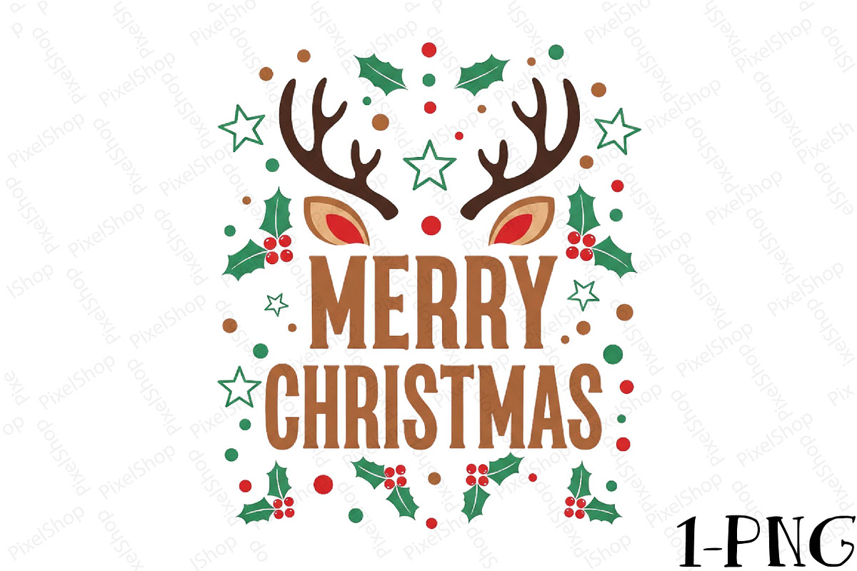Merry Christmas Retro Reindeer Png, an Illustration by DreamPrint404 (Photo 1 of 7)