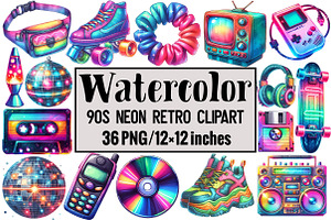 90s Neon Retro Clipart, an Illustration by Design Market
