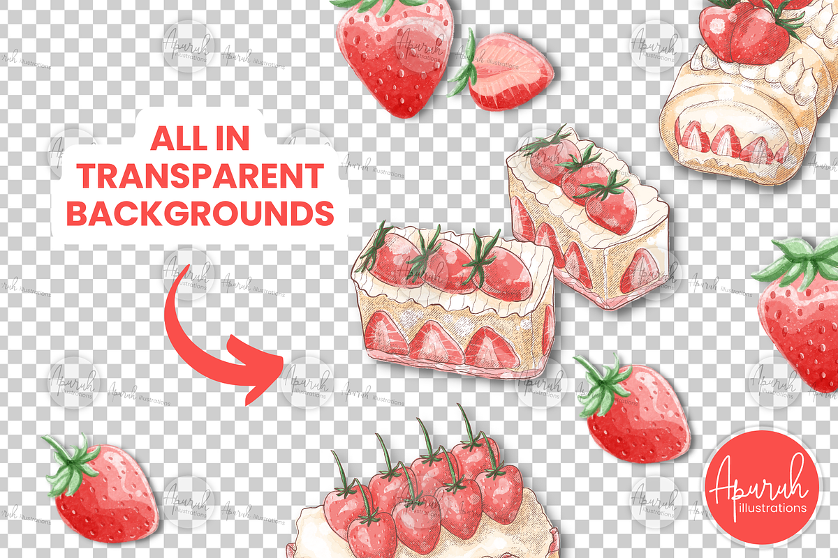 Strawberry Watercolor Cake Clipart, a Food Illustration by creationsbyapuruh (Photo 3 of 5)