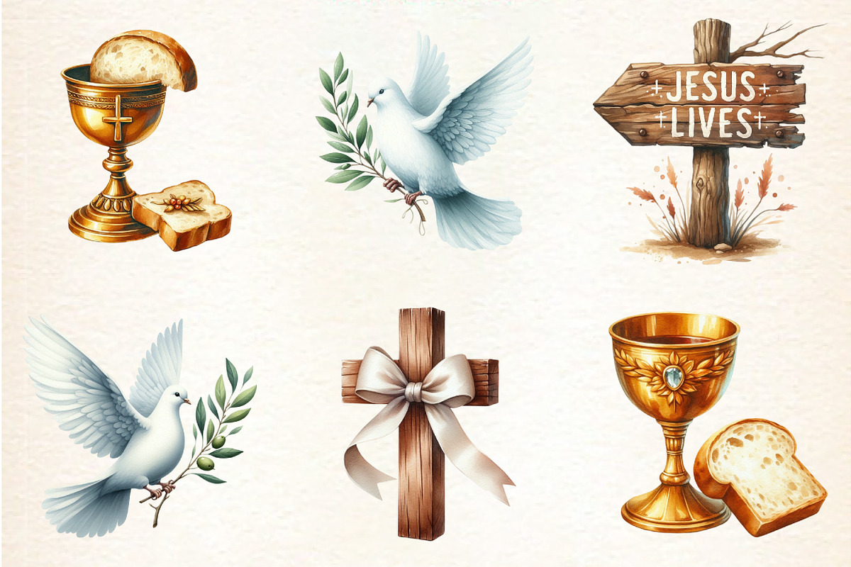 Watercolor Christian Easter Clipart, a Seasonal Illustration by DreamArtGraphic (Photo 3 of 4)