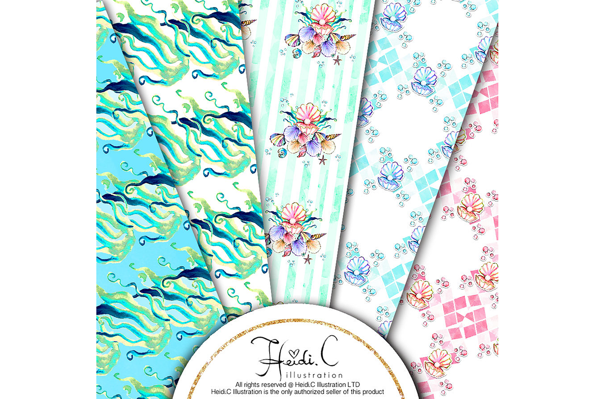 Mermaid Fantasy Paper Pack, a Pattern Graphic by HeidiCIllustration (Photo 2 of 5)