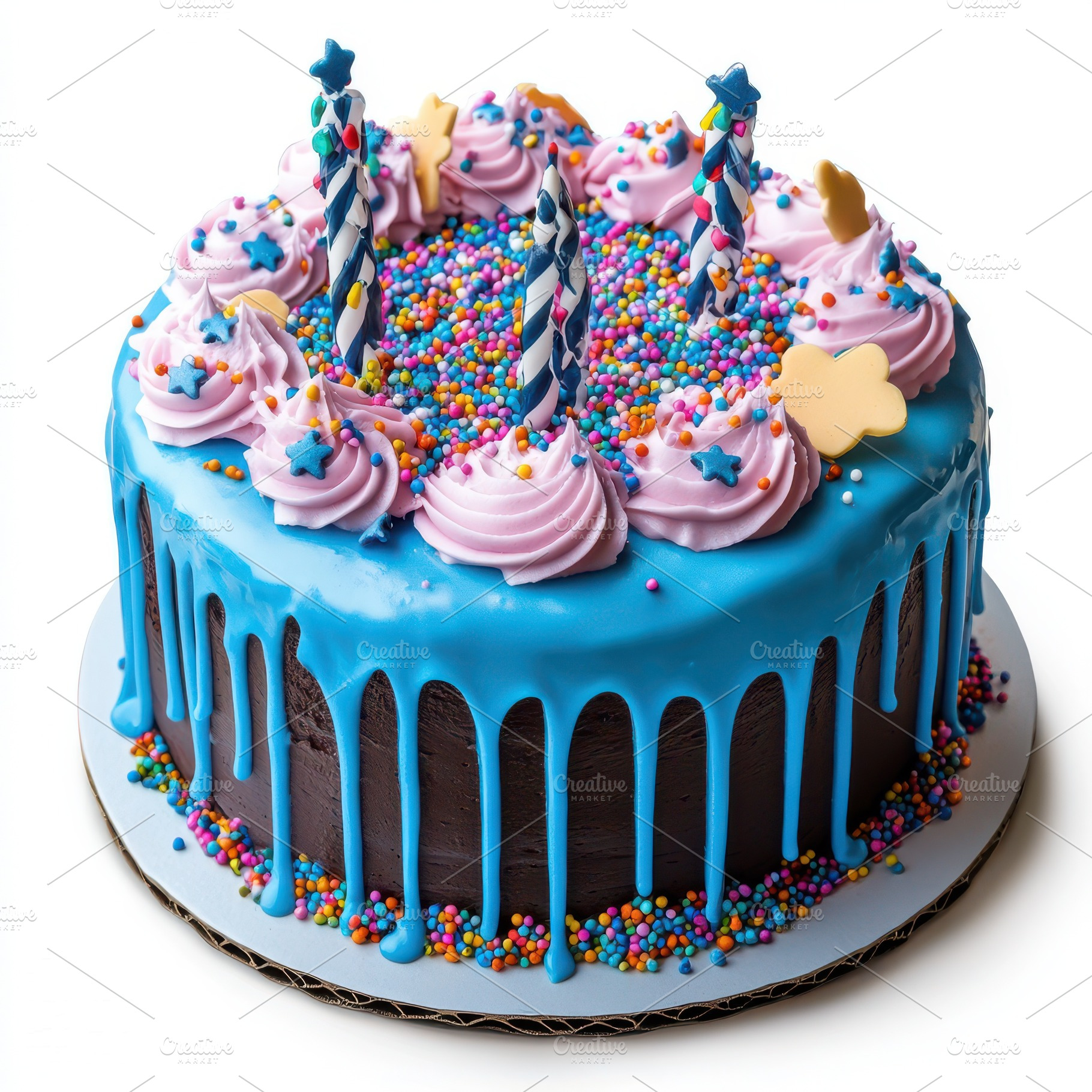 Birthday Cake with a blue ganache dr, a Food & Drink Photo by Pixeness Studio