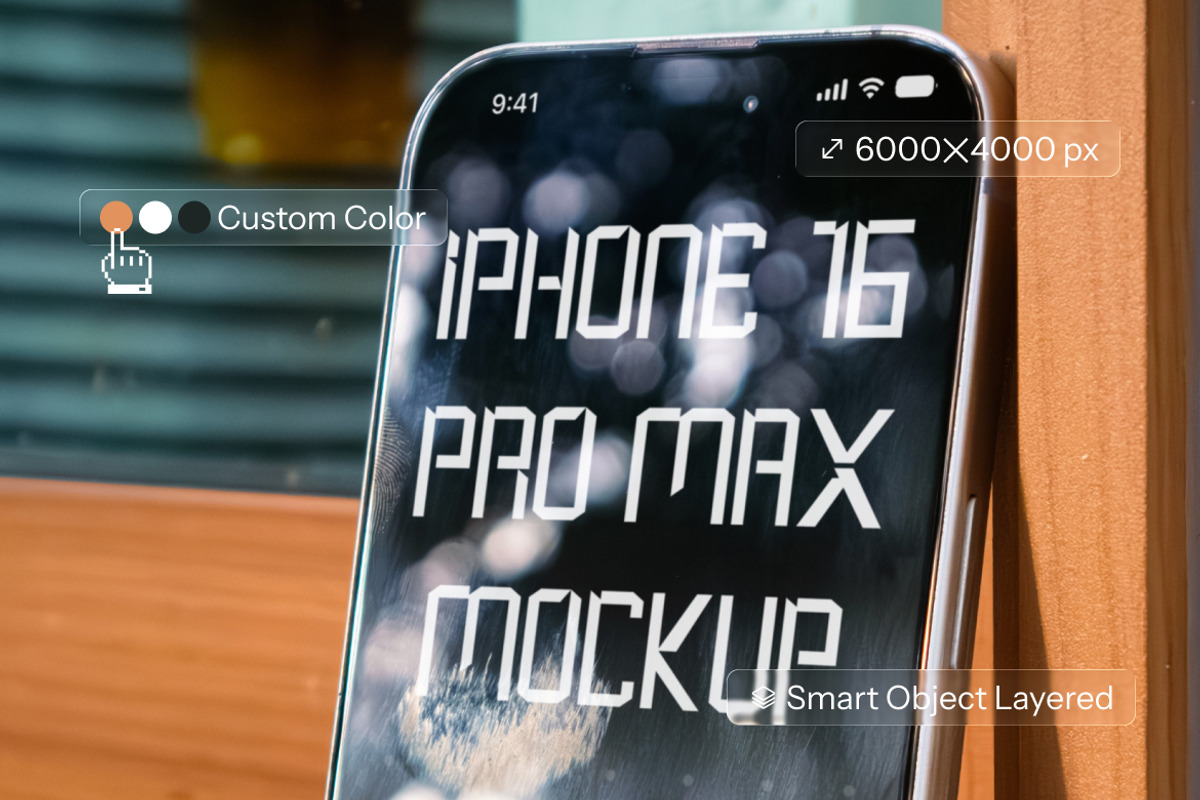 Iphone 16 Pro Max Mockup, an iPhone Mockup by Simetrica Labs (Photo 3 of 3)