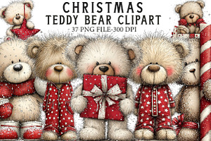 Christmas Teddy Bear Clipart, an Illustration by Libby Wishes