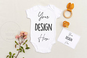 White Baby Bodysuit Mockup FLAT JPG, a Beauty & Fashion Photo by SC Photography & Design (Thumbnail 1 of 2)