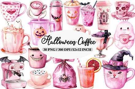 Pink Coquette Halloween Coffee Clipa, an Illustration by Daily.Designs