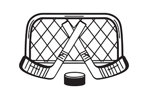 Hockey Sticks and Puck Vector Icon