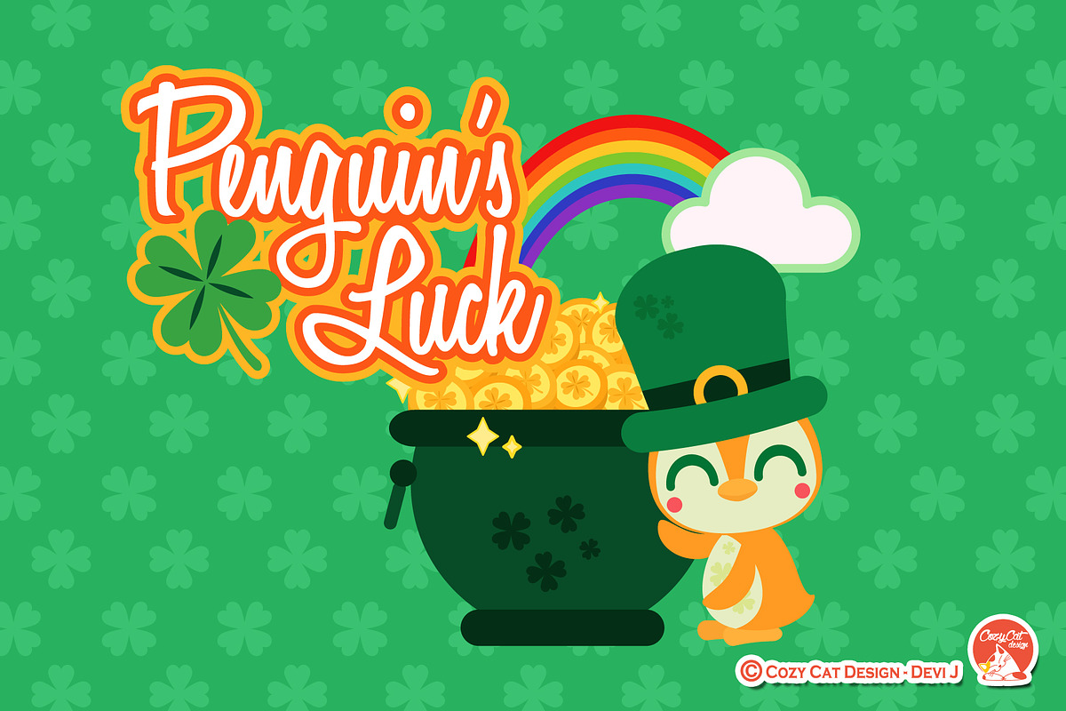 Penguin's Luck Digital Clipart, a Seasonal Illustration by Cozy Cat Design (Photo 2 of 6)