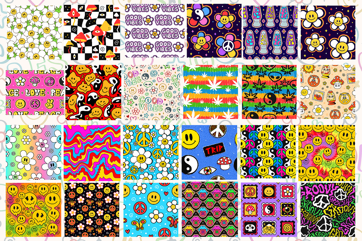110 Hippie Prints & Seamless Pattern, a Decorative Illustration by Slavko Kahovsky (Photo 3 of 6)