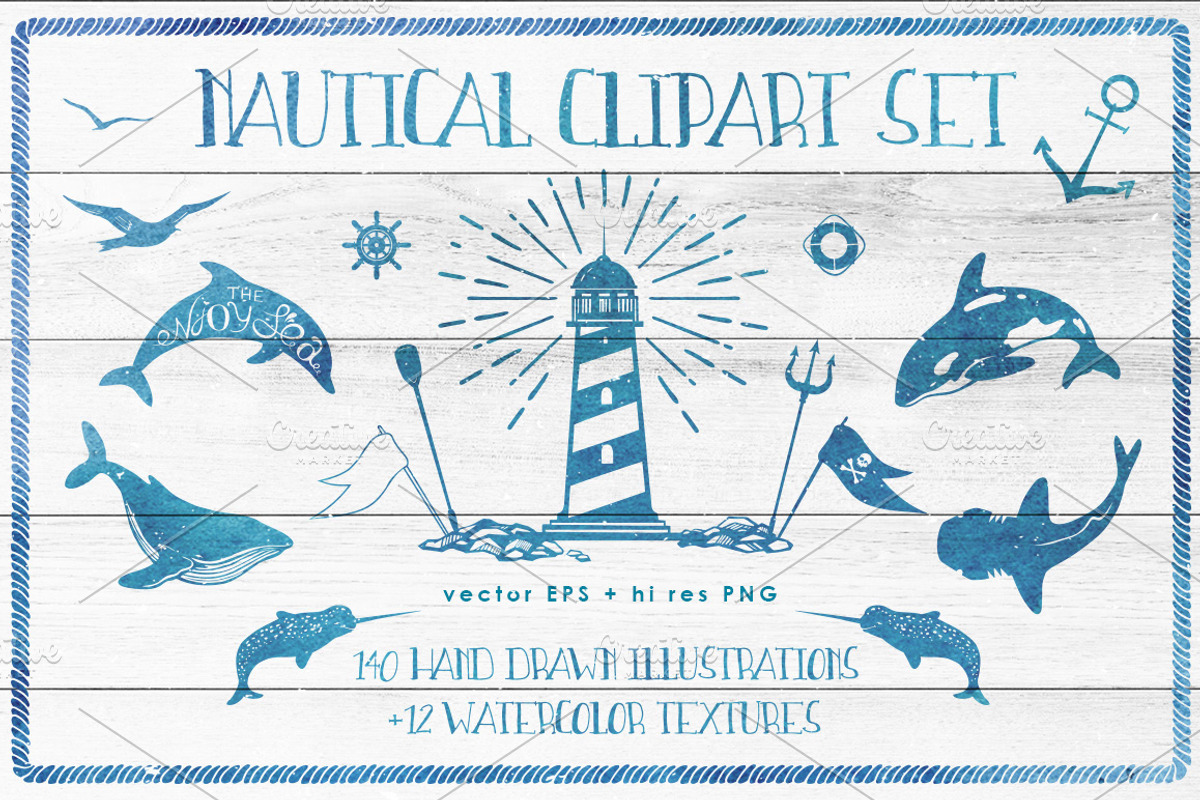 Ocean is calling: nautical clipart, an Animal Illustration by harmonia_green_art (Photo 1 of 9)