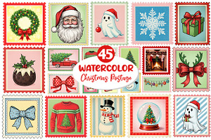 Christmas Postage Stamps Clipart, an Illustration by Dream Creation