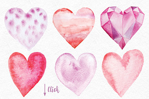 10 Watercolor Hearts Clip Art